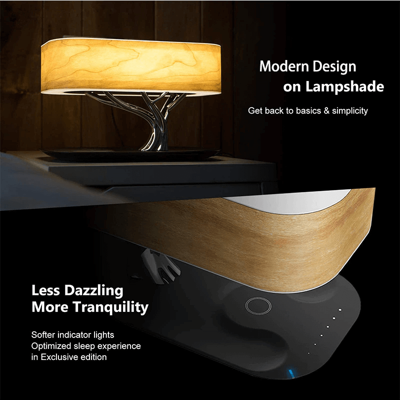 Modern Cherry Tree Led Table Lamp w Wireless Charger & Bluetooth Speakers