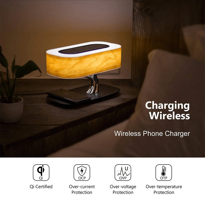 Modern Cherry Tree Led Table Lamp w Wireless Charger & Bluetooth Speakers