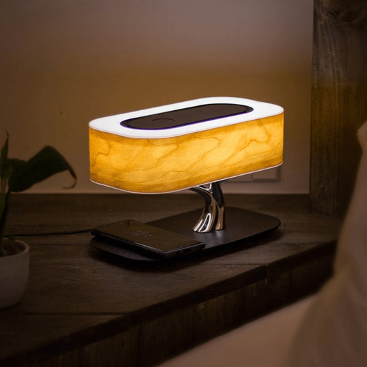 Modern Cherry Tree Led Table Lamp w Wireless Charger & Bluetooth Speakers